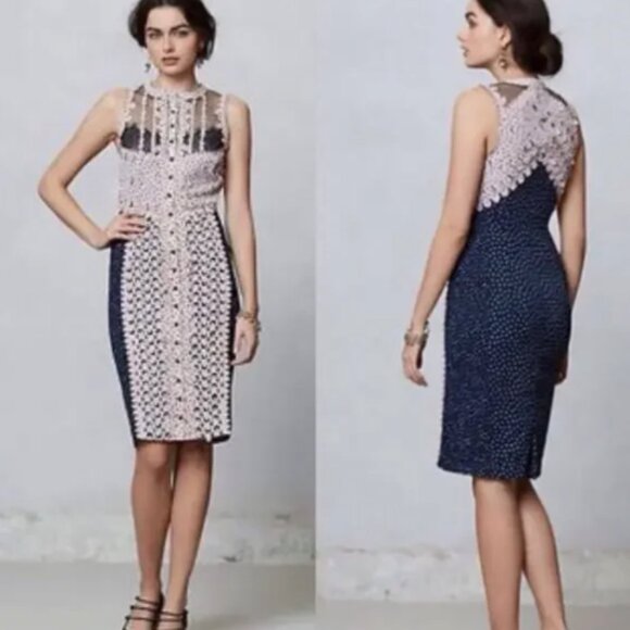 Byron Lars Dresses & Skirts - Anthropologie BYRON LARS Lasercut Sheath Dress Stars and Moon Black Cream Sz 4